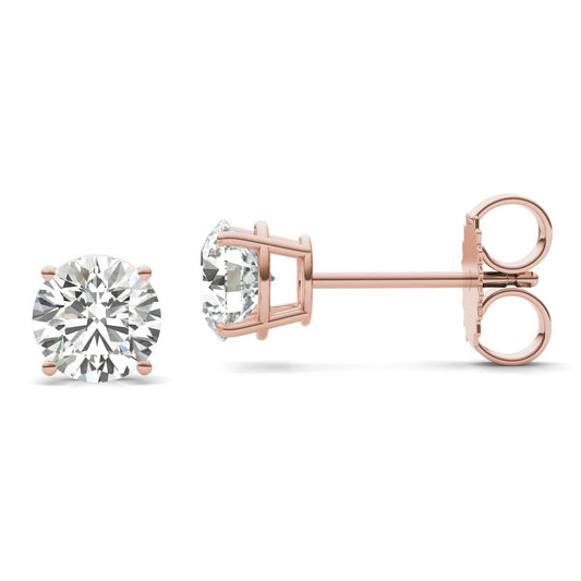 1 1/2 CTW Round Caydia Lab Grown Diamond Four Prong Stud Earrings 14K Rose Gold