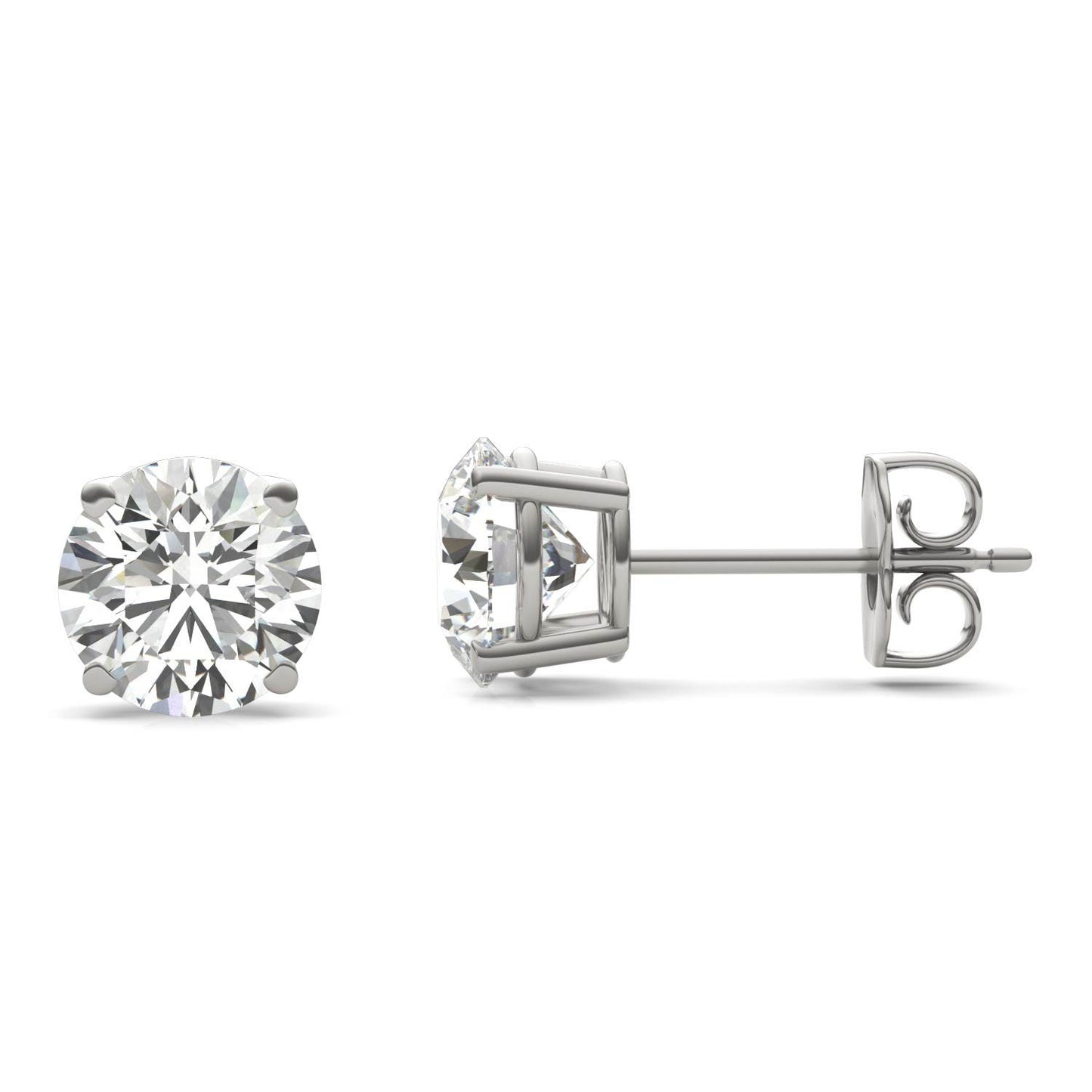 2 CTW Round Caydia Lab Grown Diamond Four Prong Stud Earrings 14K White Gold