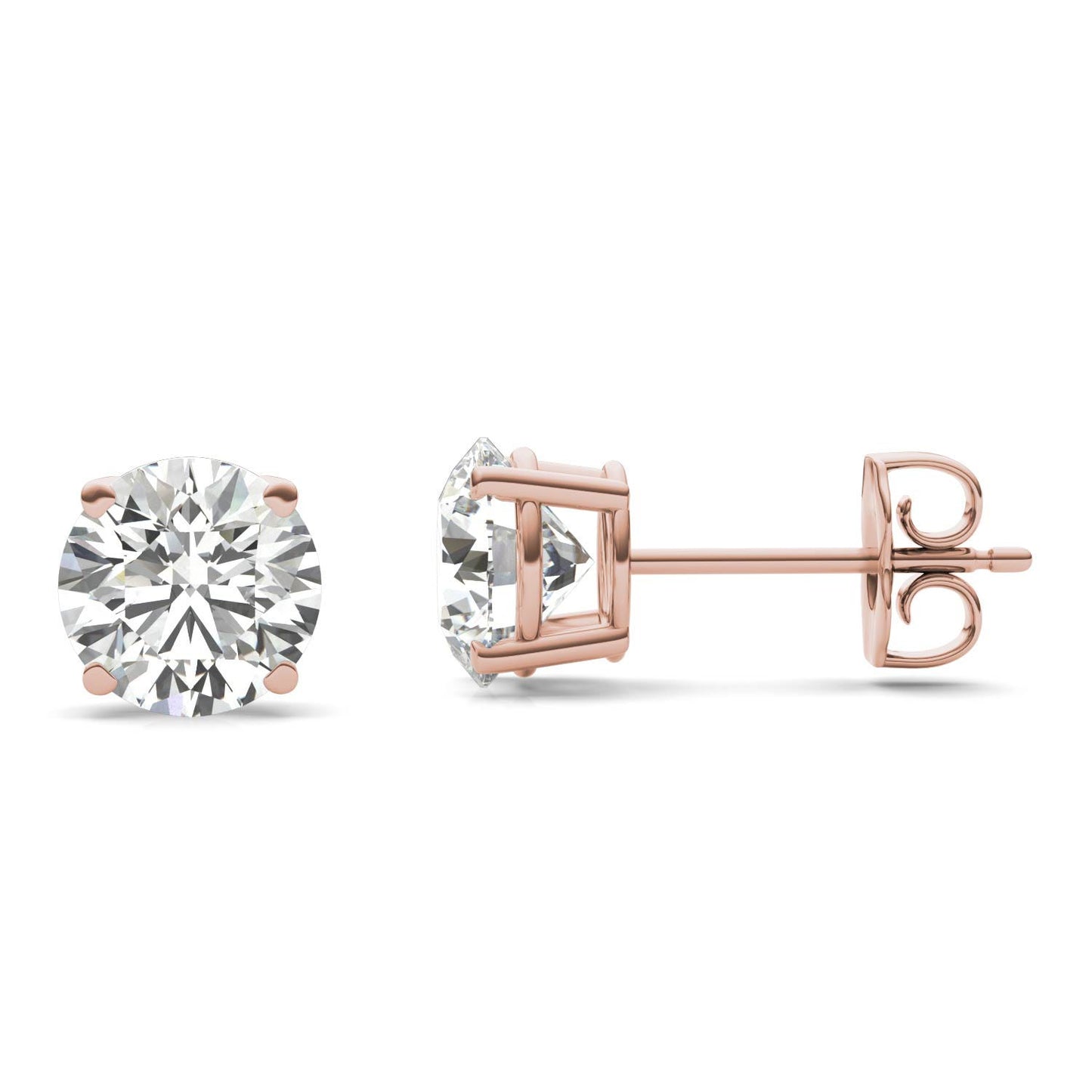 2 CTW Round Caydia Lab Grown Diamond Four Prong Stud Earrings 18K Rose Gold