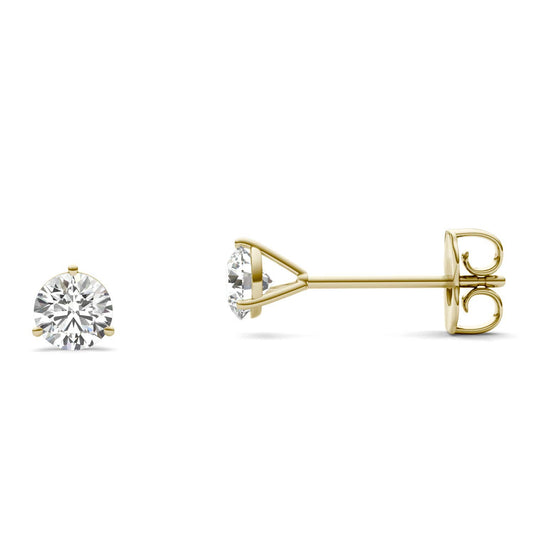 1/2 CTW Round Caydia Lab Grown Diamond Three Prong Martini Stud Earrings 18K Yellow Gold