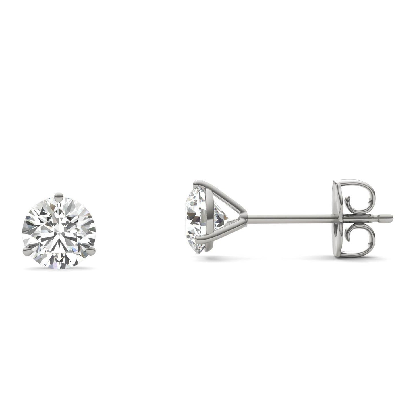 1 CTW Round Caydia Lab Grown Diamond Three Prong Martini Stud Earrings 18K White Gold
