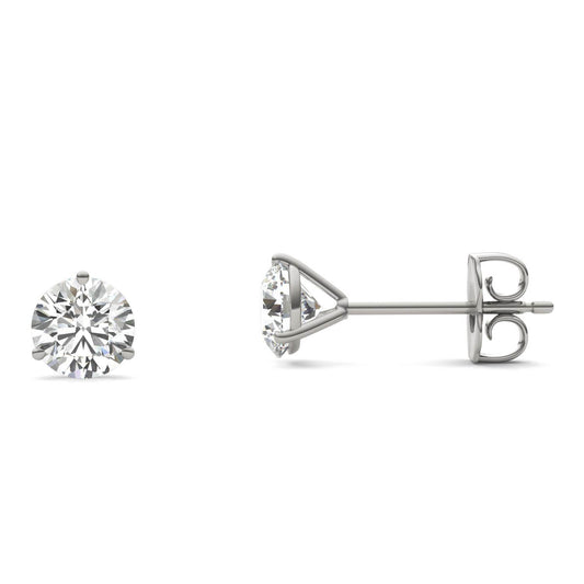 1 CTW Round Caydia Lab Grown Diamond Three Prong Martini Stud Earrings 18K White Gold