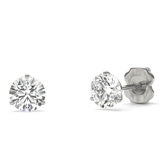 1 CTW Round Caydia Lab Grown Diamond Three Prong Martini Stud Earrings 14K White Gold