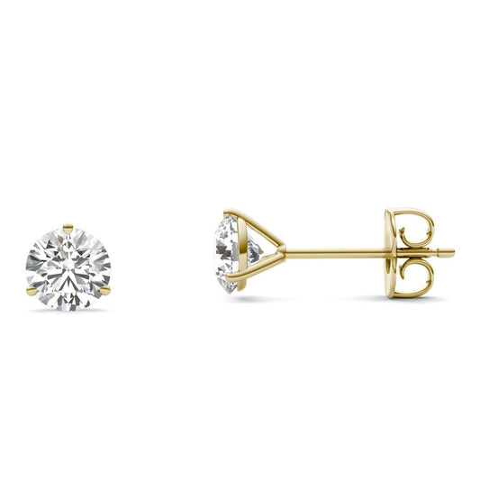1 CTW Round Caydia Lab Grown Diamond Three Prong Martini Stud Earrings 18K Yellow Gold