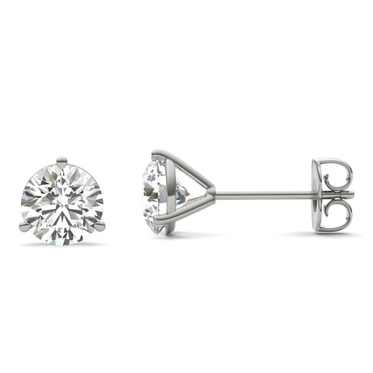 1 1/2 CTW Round Caydia Lab Grown Diamond Three Prong Martini Stud Earrings 18K White Gold
