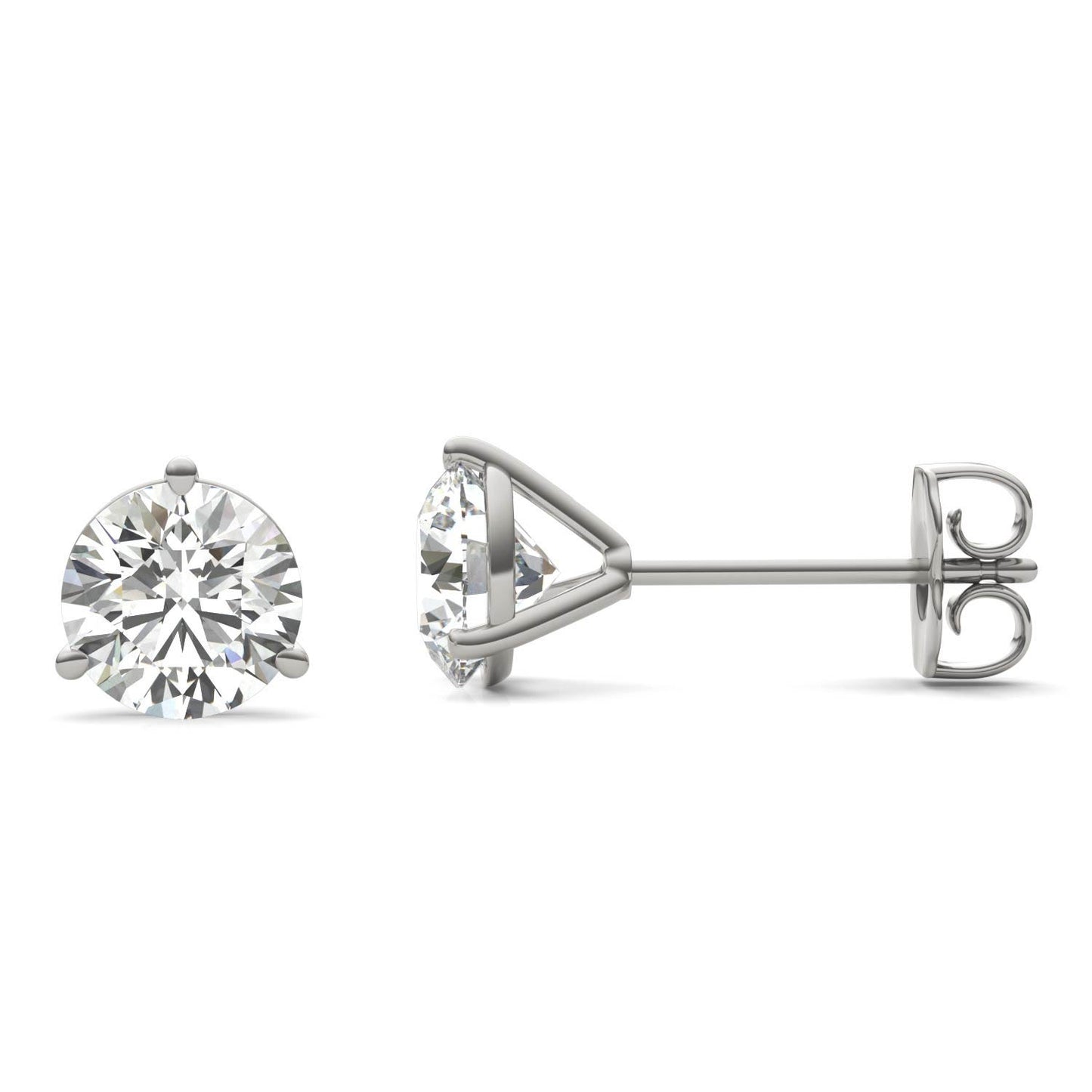1 1/2 CTW Round Caydia Lab Grown Diamond Three Prong Martini Stud Earrings 18K White Gold