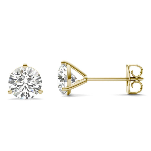 1 1/2 CTW Round Caydia Lab Grown Diamond Three Prong Martini Stud Earrings 14K Yellow Gold
