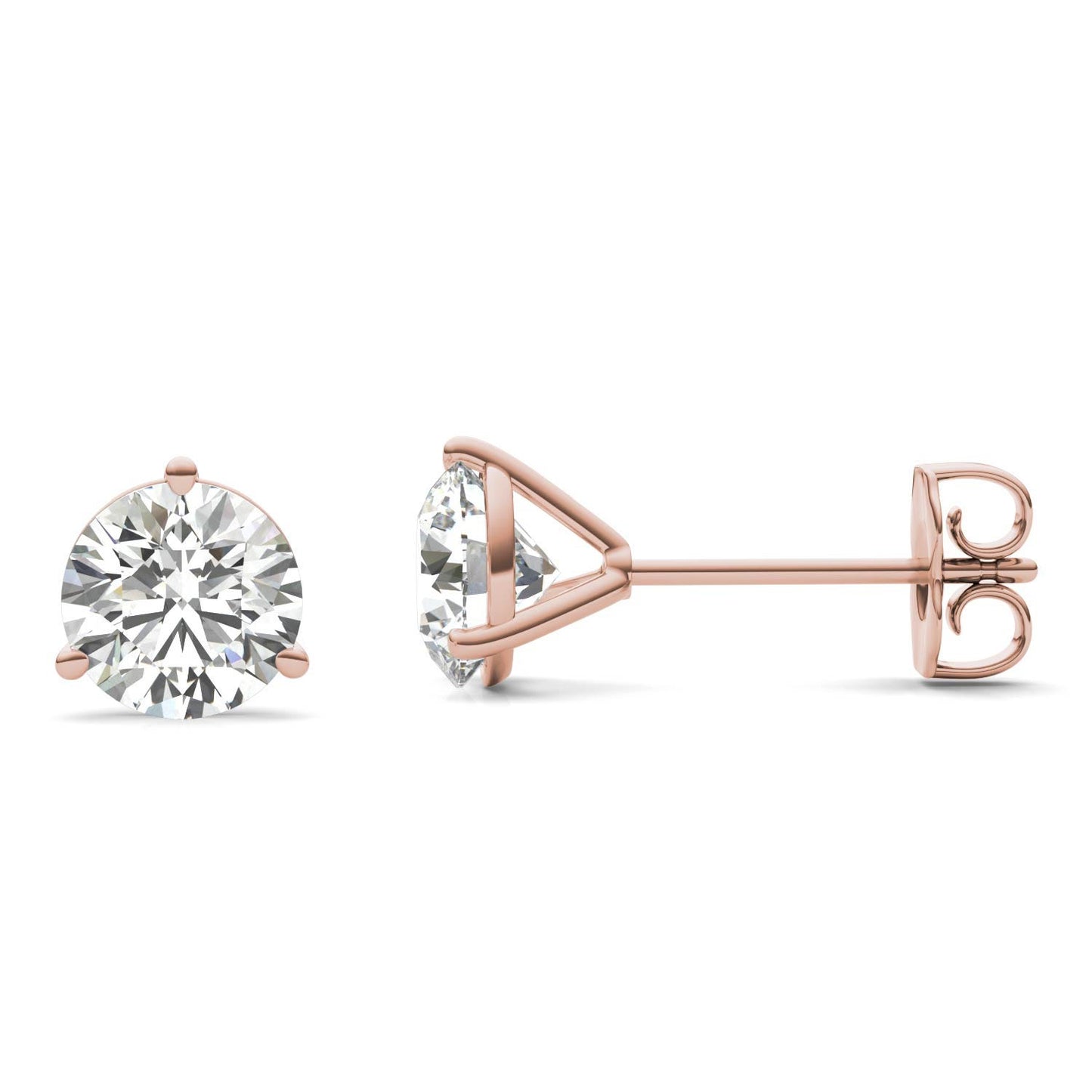 1 1/2 CTW Round Caydia Lab Grown Diamond Three Prong Martini Stud Earrings 14K Rose Gold