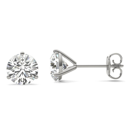 2 CTW Round Caydia Lab Grown Diamond Three Prong Martini Stud Earrings 14K White Gold
