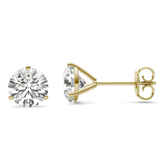 2 CTW Round Caydia Lab Grown Diamond Three Prong Martini Stud Earrings 18K Yellow Gold