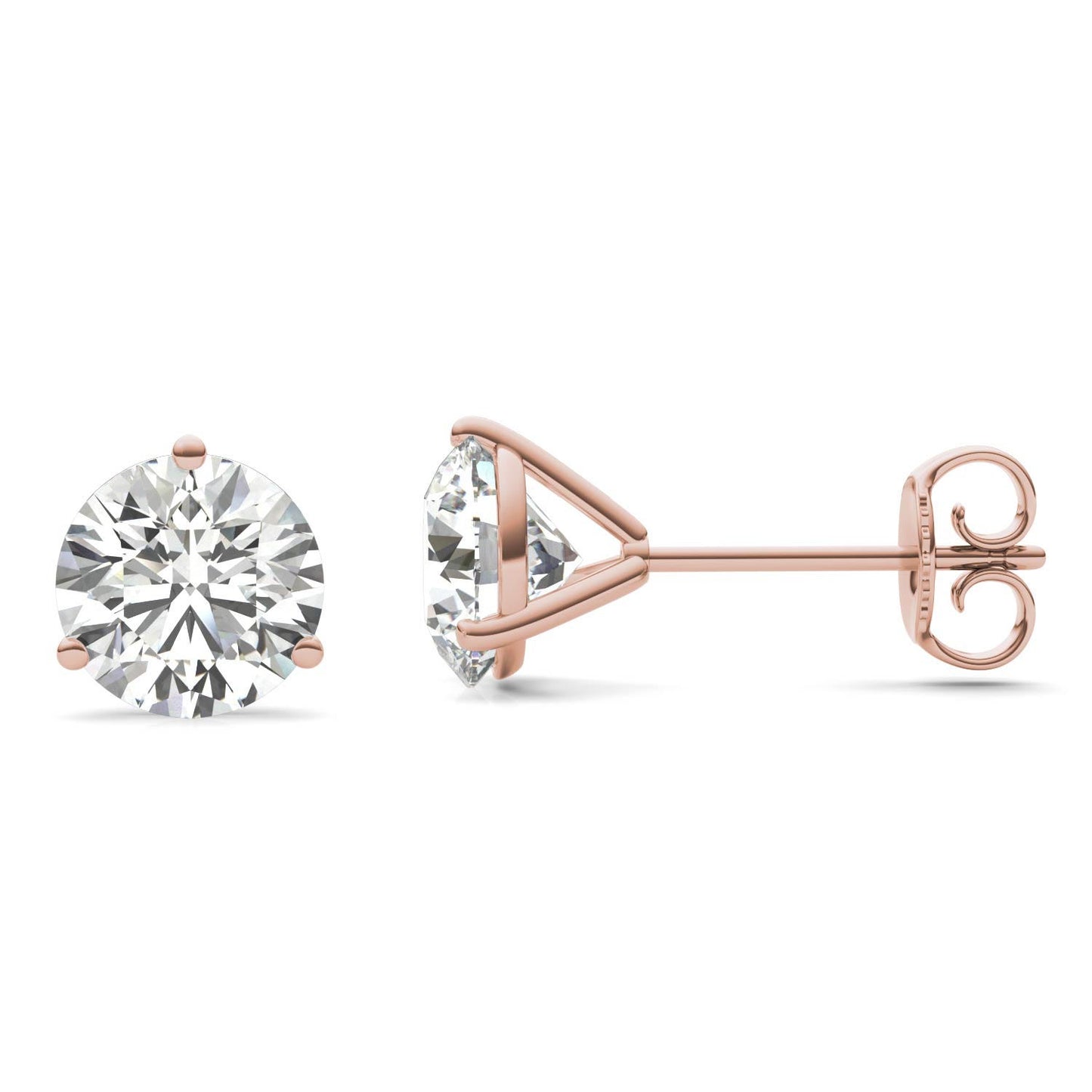 2 CTW Round Caydia Lab Grown Diamond Three Prong Martini Stud Earrings 14K Rose Gold