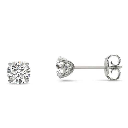 1 CTW Round Caydia Lab Grown Diamond Signature Basket Stud Earrings 18K White Gold