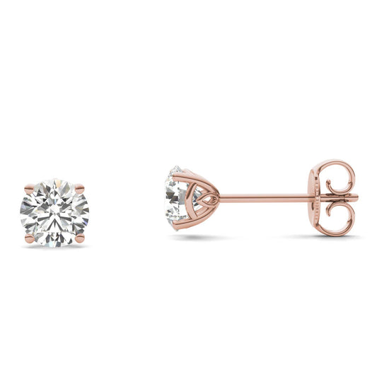 1 CTW Round Caydia Lab Grown Diamond Signature Basket Stud Earrings 18K Rose Gold