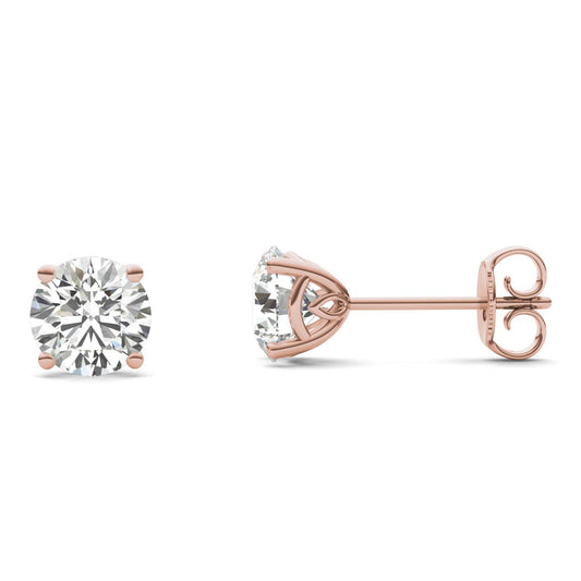 1 1/2 CTW Round Caydia Lab Grown Diamond Signature Basket Stud Earrings 18K Rose Gold