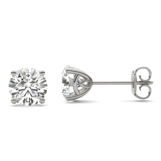 2 CTW Round Caydia Lab Grown Diamond Signature Basket Stud Earrings 18K White Gold