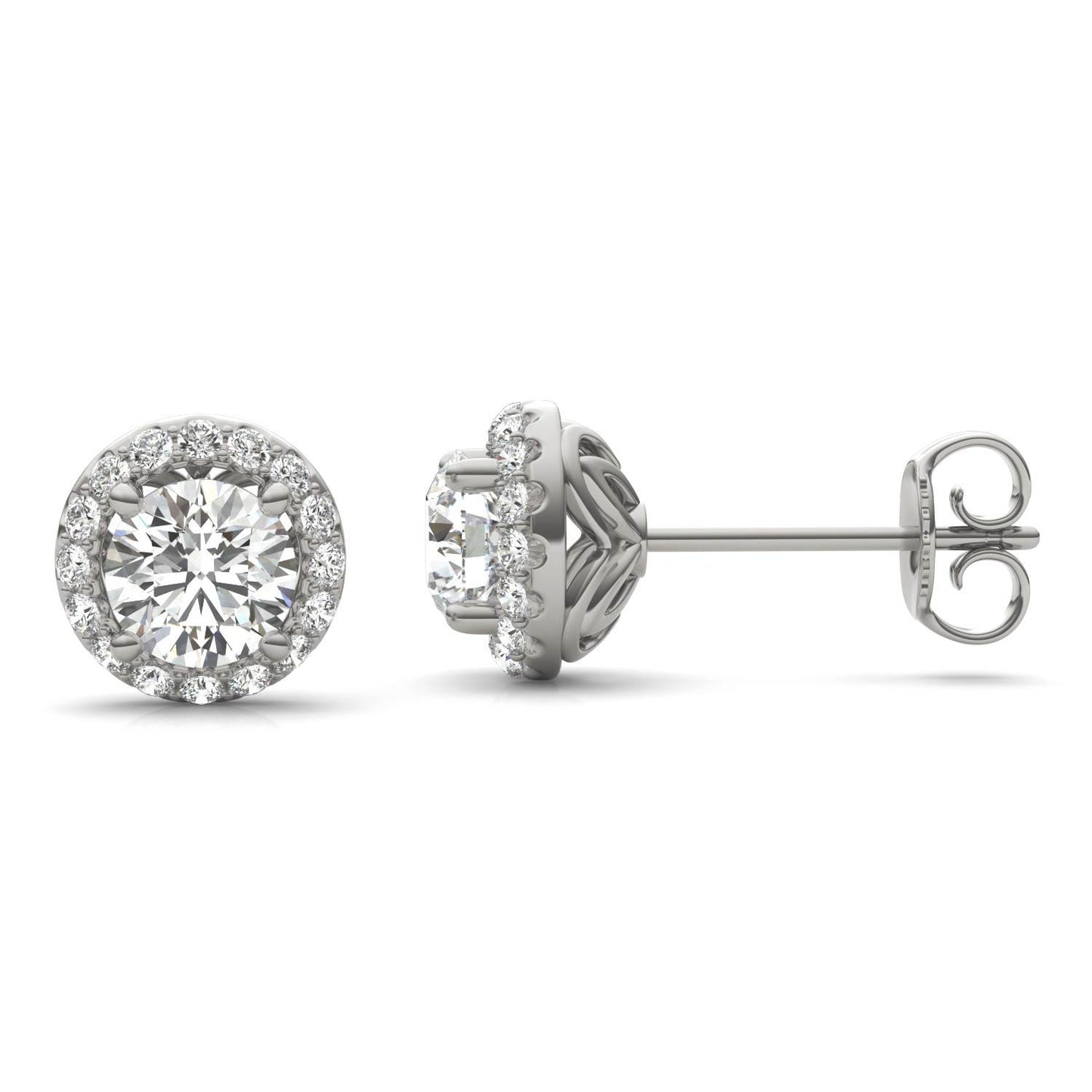 1 1/6 CTW Round Caydia Lab Grown Diamond Signature Halo Stud Earrings 18K White Gold