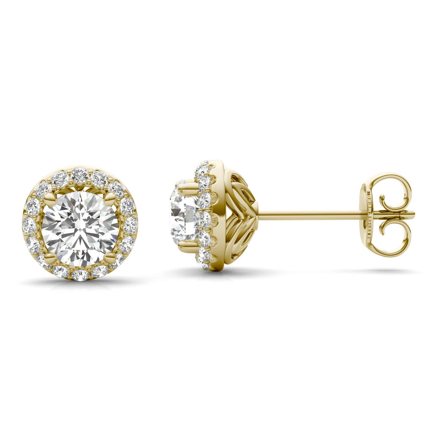 1 1/6 CTW Round Caydia Lab Grown Diamond Signature Halo Stud Earrings 18K Yellow Gold