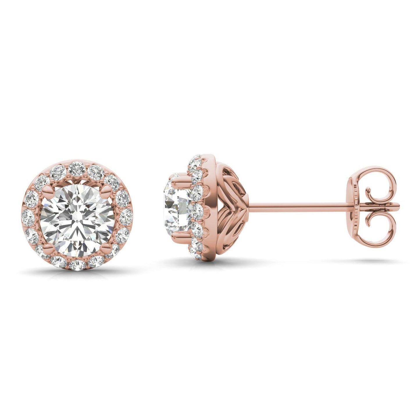 1 1/6 CTW Round Caydia Lab Grown Diamond Signature Halo Stud Earrings 18K Rose Gold
