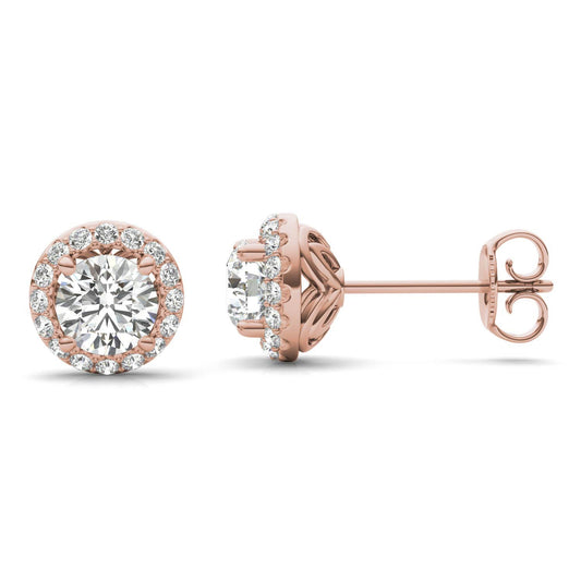 1 1/6 CTW Round Caydia Lab Grown Diamond Signature Halo Stud Earrings 18K Rose Gold