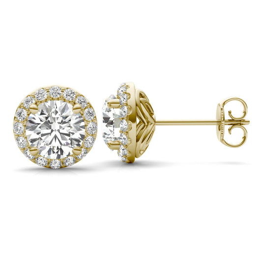 2 1/3 CTW Round Caydia Lab Grown Diamond Signature Halo Stud Earrings 18K Yellow Gold