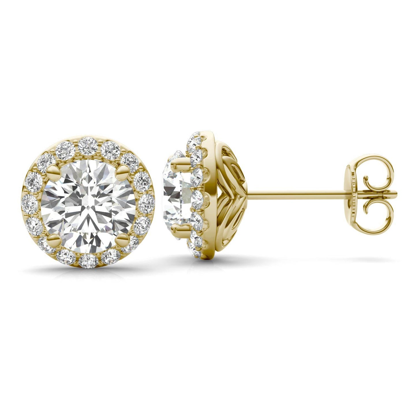 2 1/3 CTW Round Caydia Lab Grown Diamond Signature Halo Stud Earrings 18K Yellow Gold