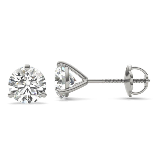 2 CTW Round Caydia Lab Grown Diamond Three Prong Screw-Back Martini Stud Earrings 18K White Gold