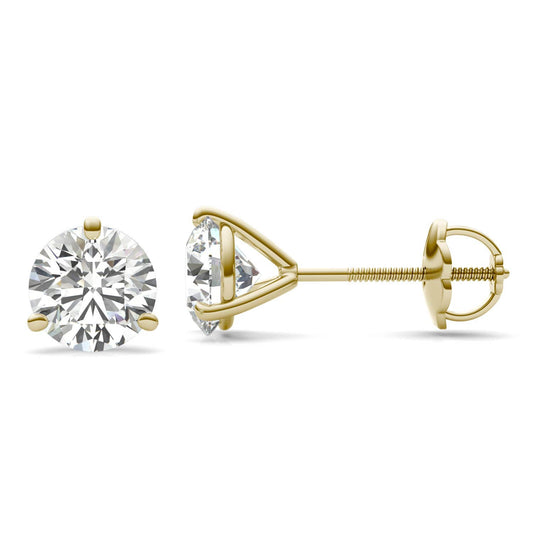 2 CTW Round Caydia Lab Grown Diamond Three Prong Screw-Back Martini Stud Earrings 18K Yellow Gold