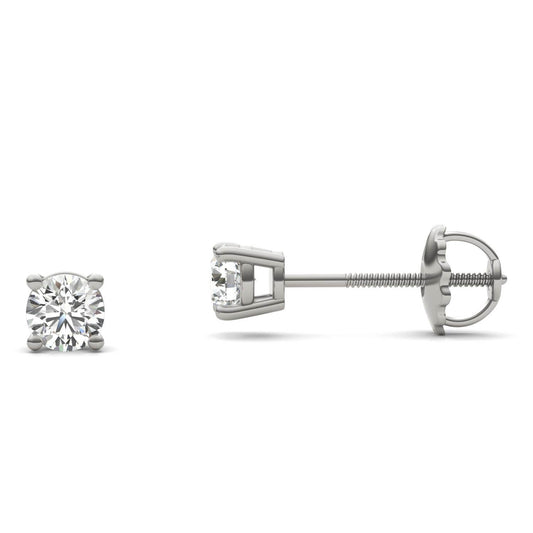 1/2 CTW Round Caydia Lab Grown Diamond Four Prong Screw-Back Stud Earrings 14K White Gold