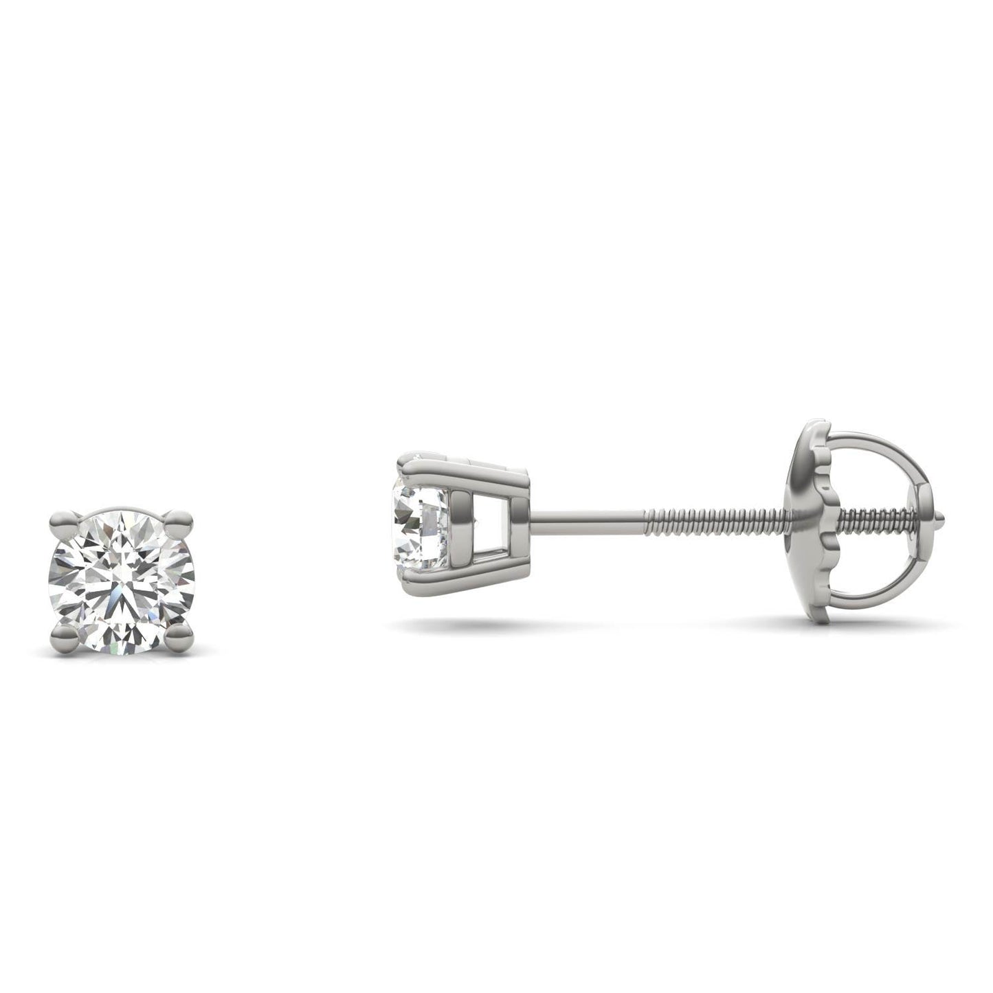 1/2 CTW Round Caydia Lab Grown Diamond Four Prong Screw-Back Stud Earrings Platinum
