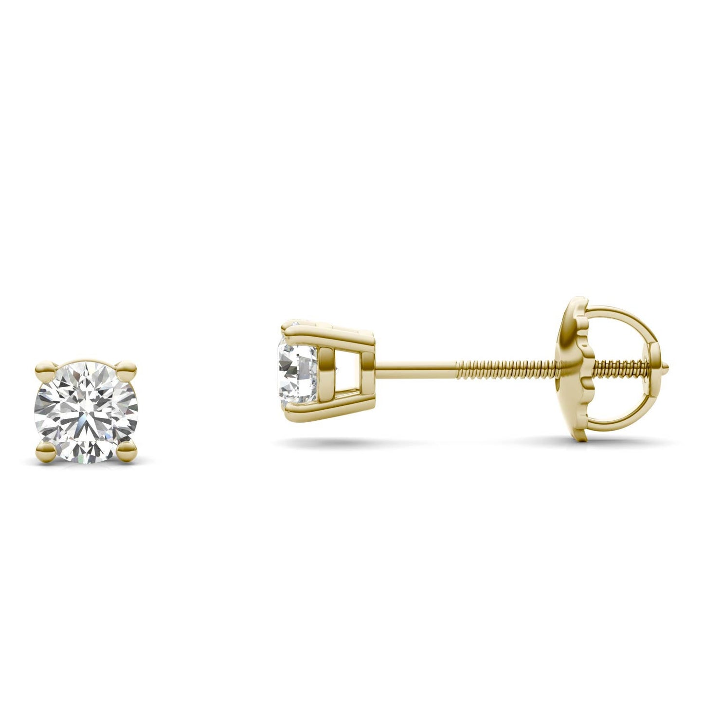 1/2 CTW Round Caydia Lab Grown Diamond Four Prong Screw-Back Stud Earrings 14K Yellow Gold
