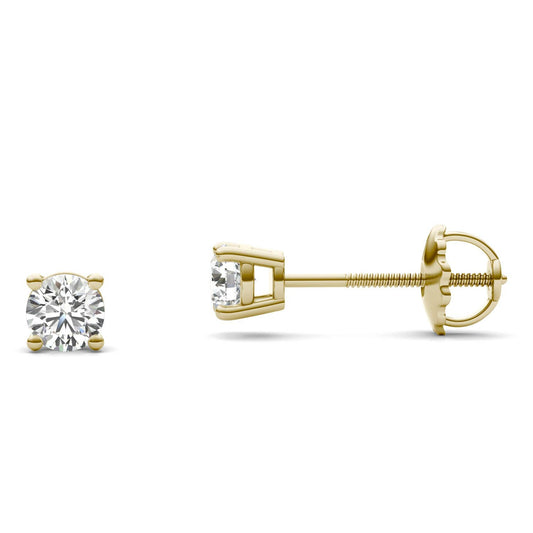 1/2 CTW Round Caydia Lab Grown Diamond Four Prong Screw-Back Stud Earrings 18K Yellow Gold