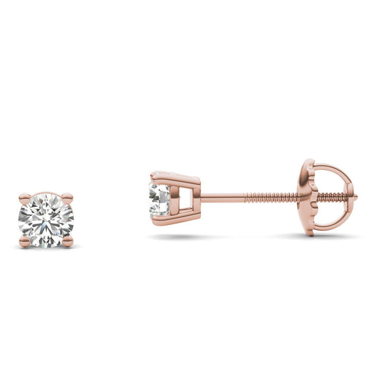 1/2 CTW Round Caydia Lab Grown Diamond Four Prong Screw-Back Stud Earrings 14K Rose Gold