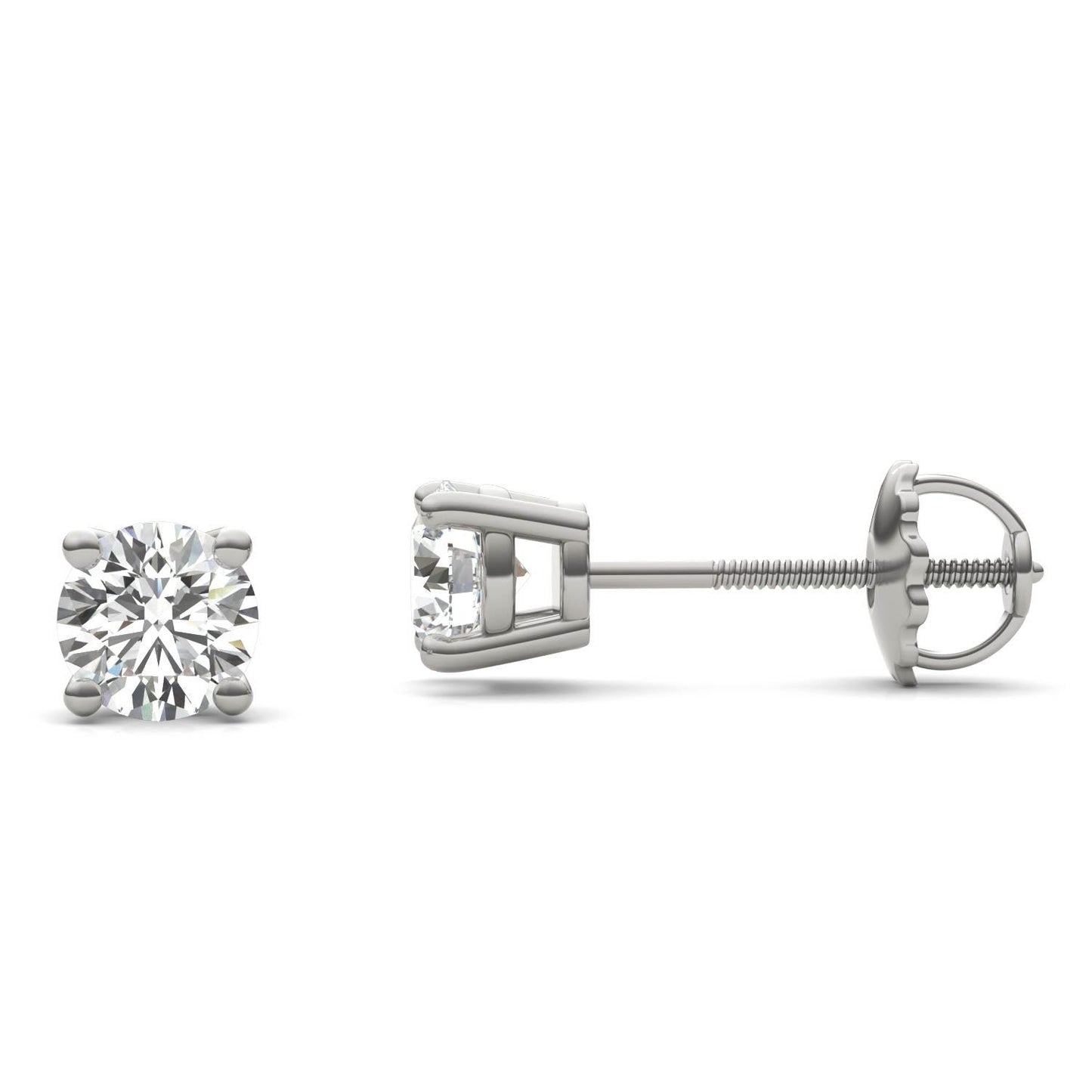 1 CTW Round Caydia Lab Grown Diamond Four Prong Screw-Back Stud Earrings 18K White Gold