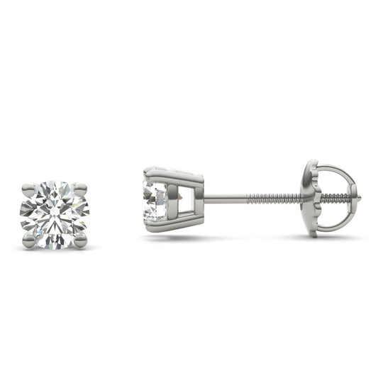 1 CTW Round Caydia Lab Grown Diamond Four Prong Screw-Back Stud Earrings Platinum