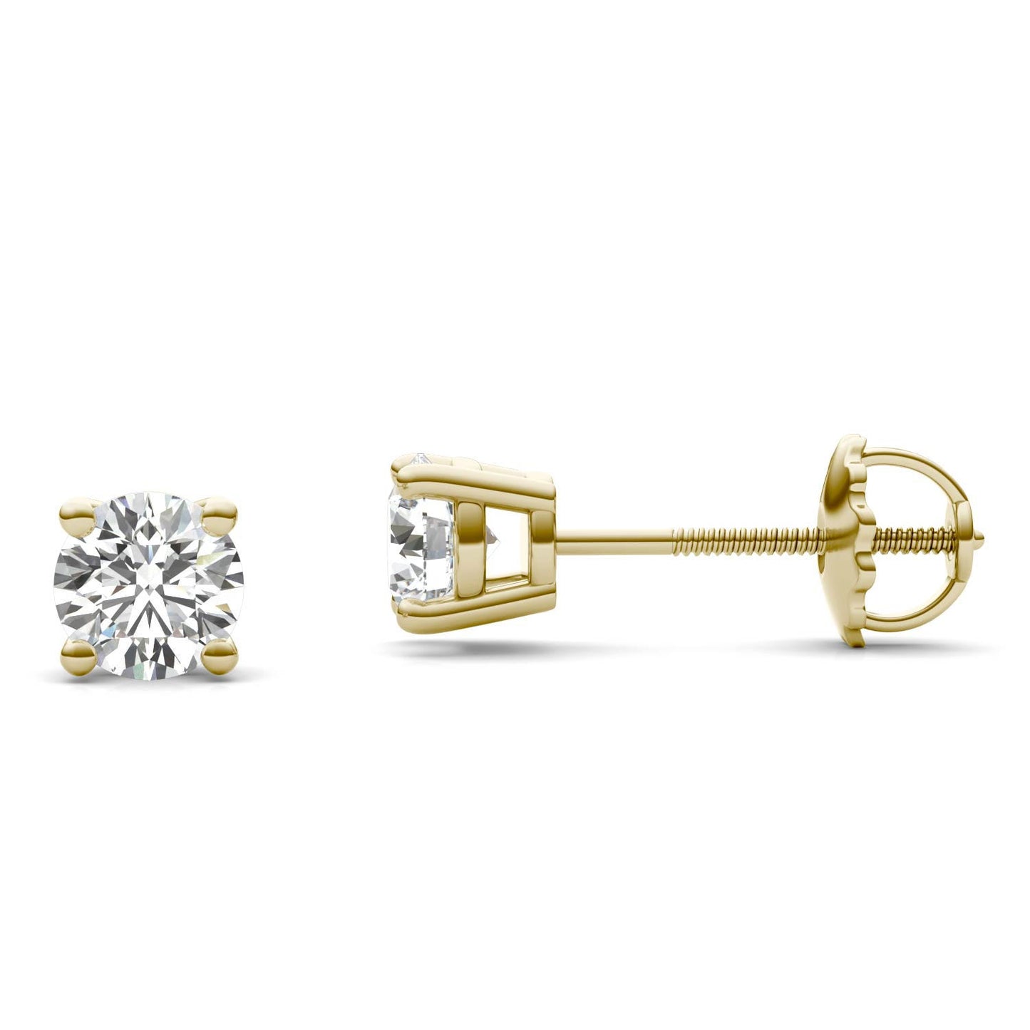 1 CTW Round Caydia Lab Grown Diamond Four Prong Screw-Back Stud Earrings 14K Yellow Gold