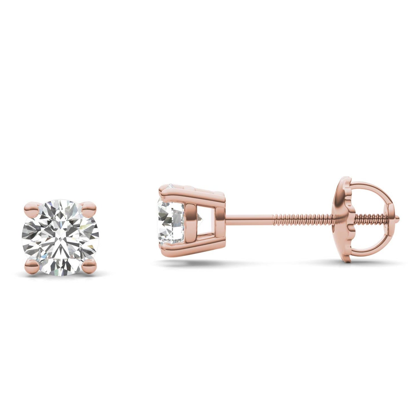1 CTW Round Caydia Lab Grown Diamond Four Prong Screw-Back Stud Earrings 14K Rose Gold