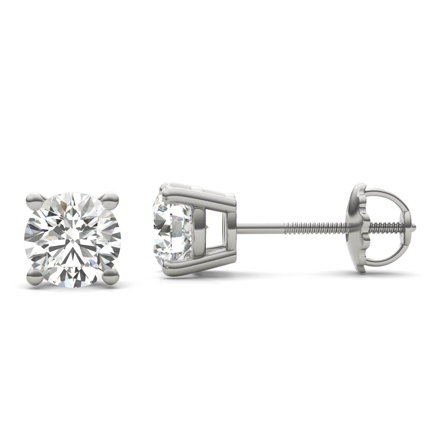 1 1/2 CTW Round Caydia Lab Grown Diamond Four Prong Screw-Back Stud Earrings 14K White Gold