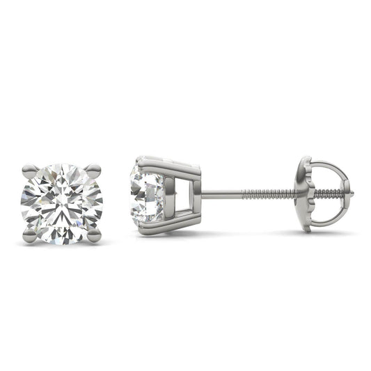 1 1/2 CTW Round Caydia Lab Grown Diamond Four Prong Screw-Back Stud Earrings 14K White Gold