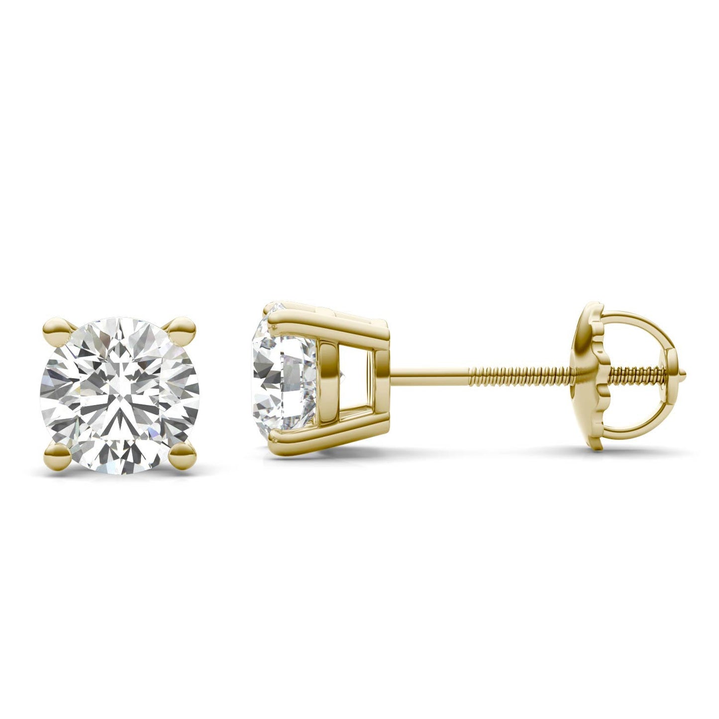 1 1/2 CTW Round Caydia Lab Grown Diamond Four Prong Screw-Back Stud Earrings 14K Yellow Gold