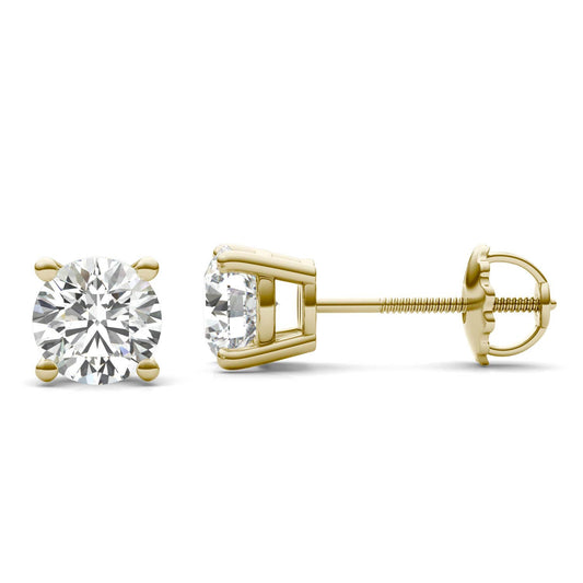 1 1/2 CTW Round Caydia Lab Grown Diamond Four Prong Screw-Back Stud Earrings 14K Yellow Gold