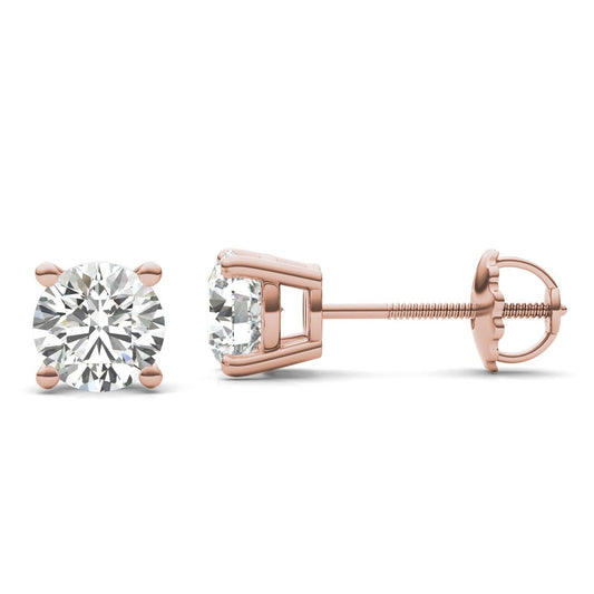 1 1/2 CTW Round Caydia Lab Grown Diamond Four Prong Screw-Back Stud Earrings 14K Rose Gold