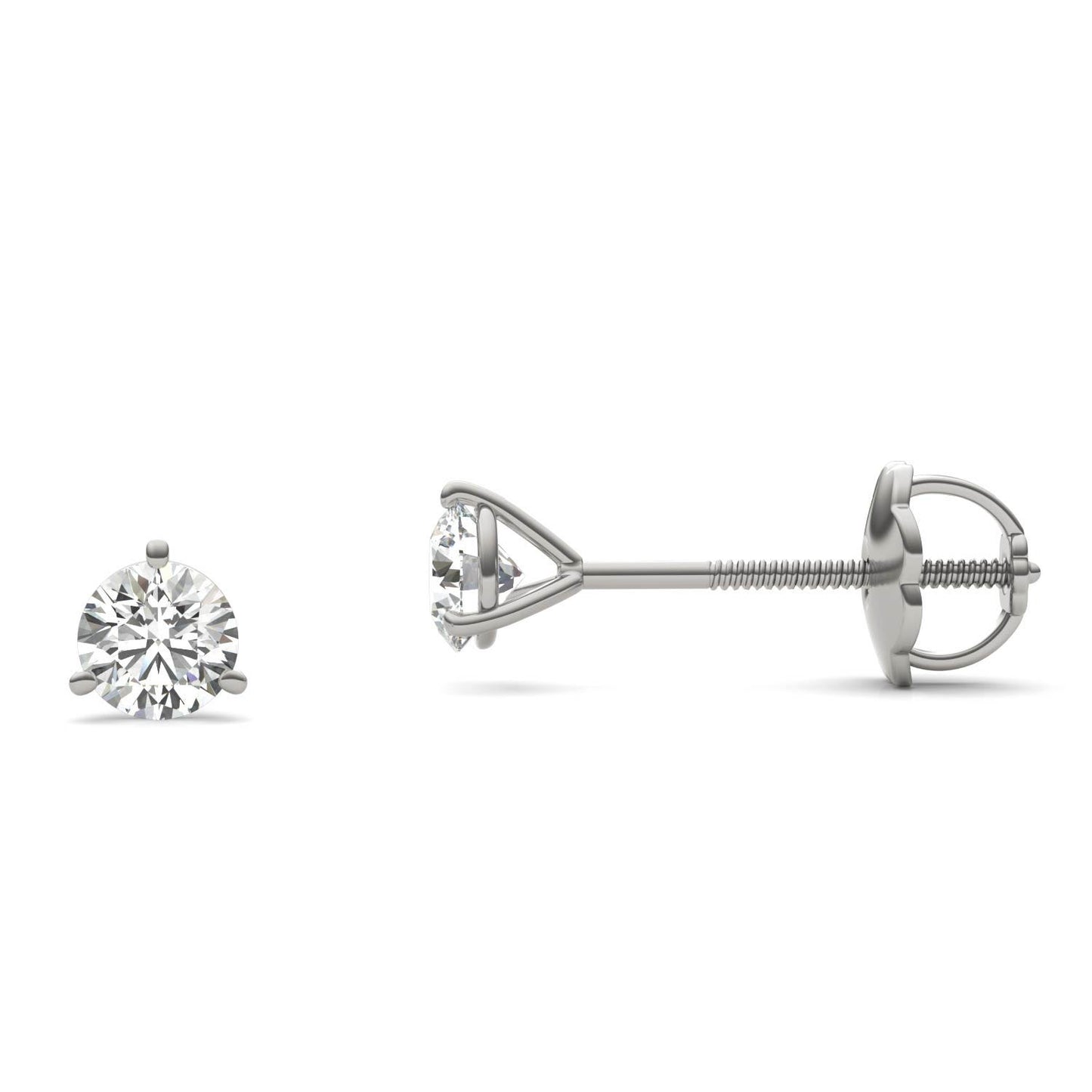 1/2 CTW Round Caydia Lab Grown Diamond Three Prong Screw-Back Martini Stud Earrings Platinum