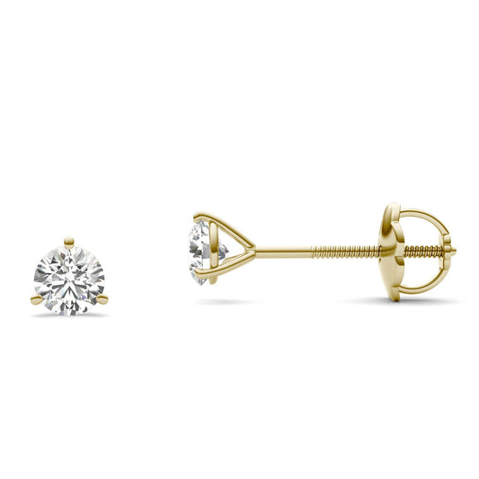 1/2 CTW Round Caydia Lab Grown Diamond Three Prong Screw-Back Martini Stud Earrings 14K Yellow Gold