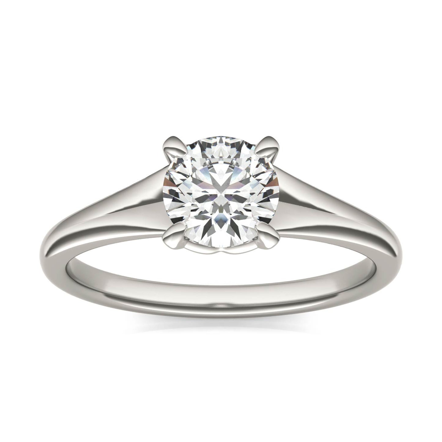 3/4 CTW Round Caydia Lab Grown Diamond Signature Tapered Solitaire Engagement Ring in 18K White Gold