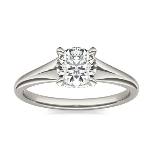 3/4 CTW Round Caydia Lab Grown Diamond Signature Tapered Solitaire Engagement Ring in 18K White Gold