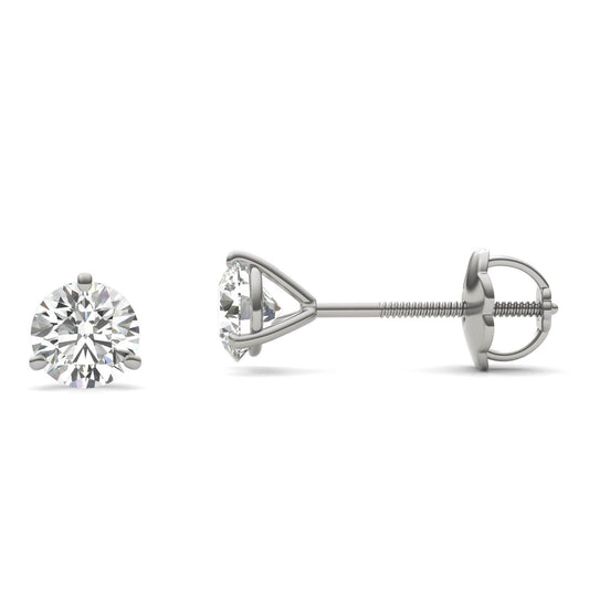 1 CTW Round Caydia Lab Grown Diamond Three Prong Screw-Back Martini Stud Earrings 18K White Gold