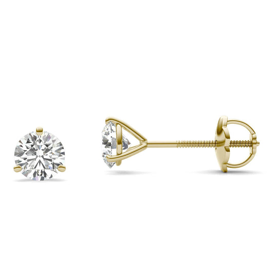 1 CTW Round Caydia Lab Grown Diamond Three Prong Screw-Back Martini Stud Earrings 14K Yellow Gold