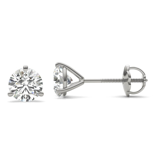 1 1/2 CTW Round Caydia Lab Grown Diamond Three Prong Screw-Back Martini Stud Earrings Platinum
