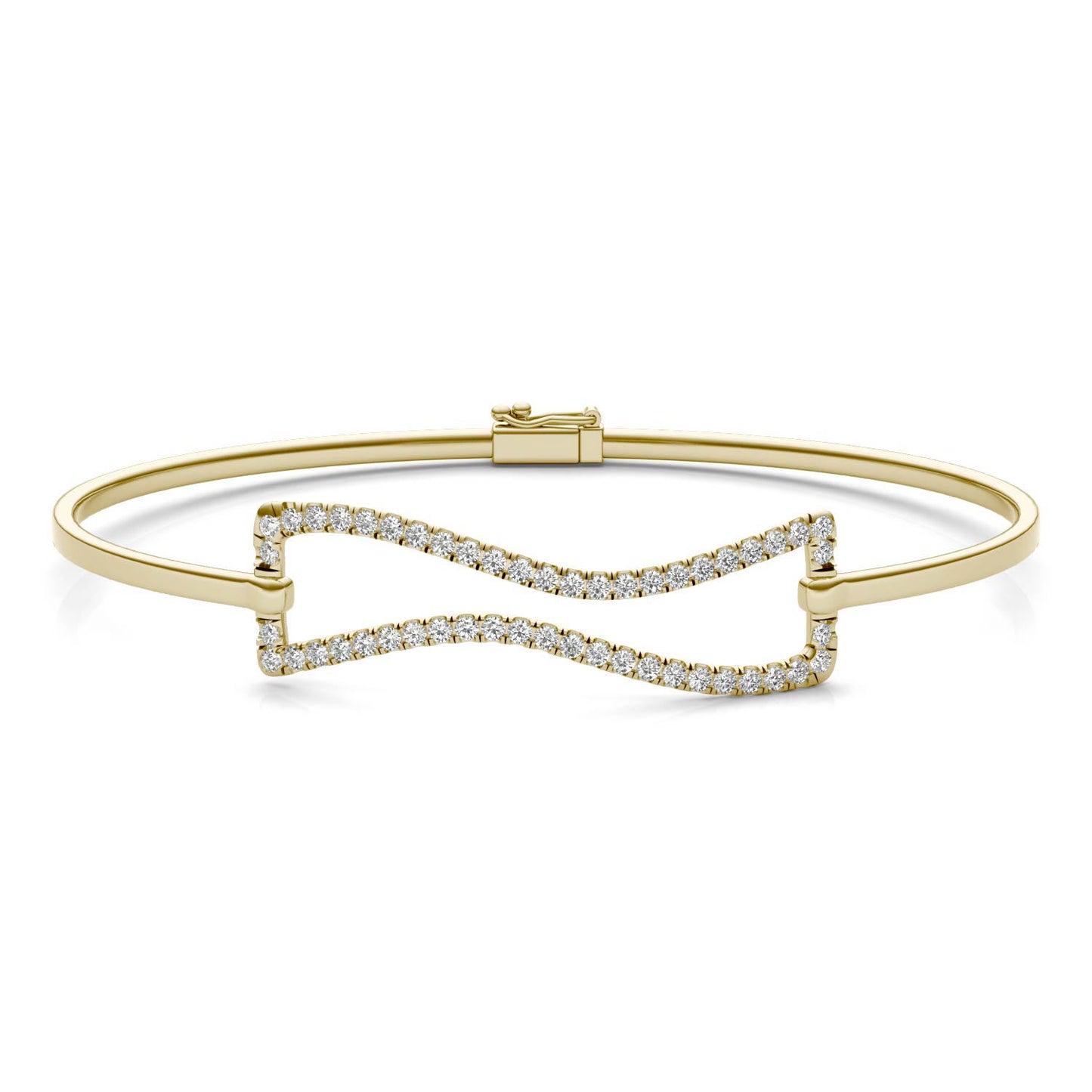 2/3 CTW Round Caydia Lab Grown Diamond Wavy Bangle Bracelet 14K Yellow Gold Stone Color F