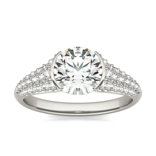 2 CTW Round Caydia Lab Grown Diamond Signature Half Bezel Pave Engagement Ring 18K White Gold